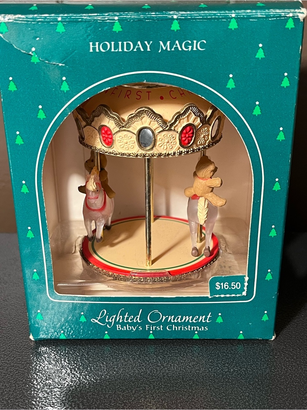 1985 Hallmark Baby's First Christmas Lighted Carousel Ornament